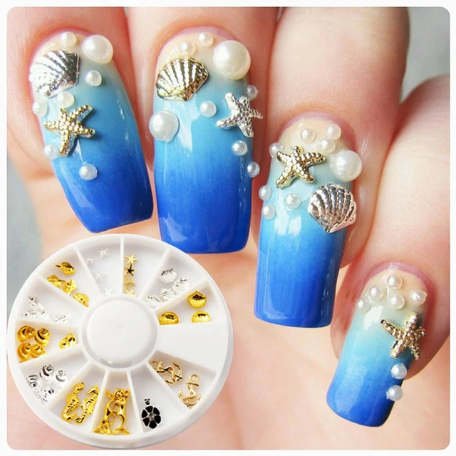 1 Box Sea Horse Shell Nail Studs Gold Silver Starfish Art 1 Box Sea Horse Shell Nail Studs Gold Silver Starfish Art Decoration For Uv