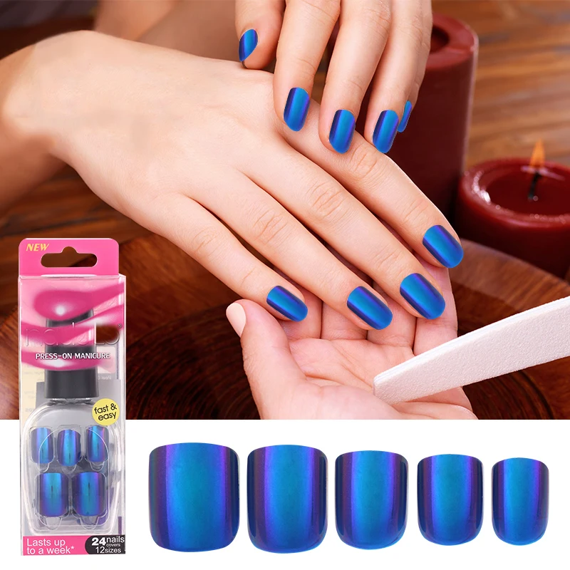 

Belen 24pcs Charming Fake Nail Laser Color-changing False Tips 12 Size Full False French False Nail Art Tips Manicure Tool