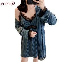 Fdfklak золотистый бархатный осенне-зимний халат женский сексуальный комплект из двух предметов Женское ночное белье халаты кружевные халаты Женское ночное белье