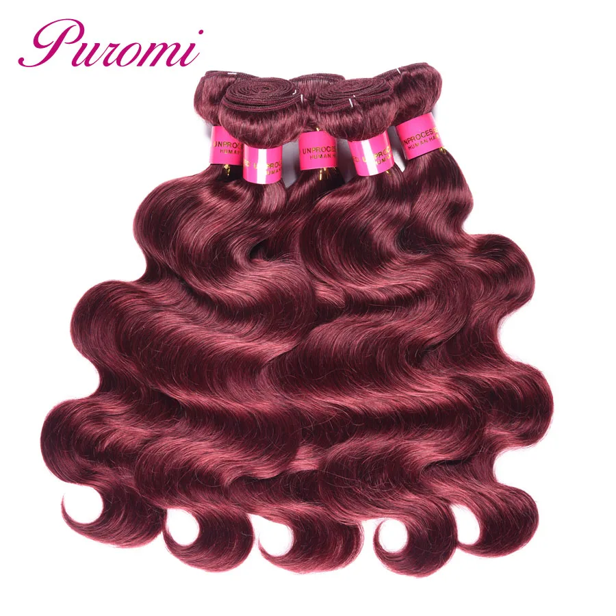 Puromi Hair Extension Colored 99J Brazilian Hair Weave Bundles with Closure 4x4 Free Part Body Wave Human Hair Bundles Non Remy Puromi Hair Extension Colored 99J Brazilian Hair Weave Bundles with Closure 4x4 Free Part Body Wave Human Hair Bundles Non Remy