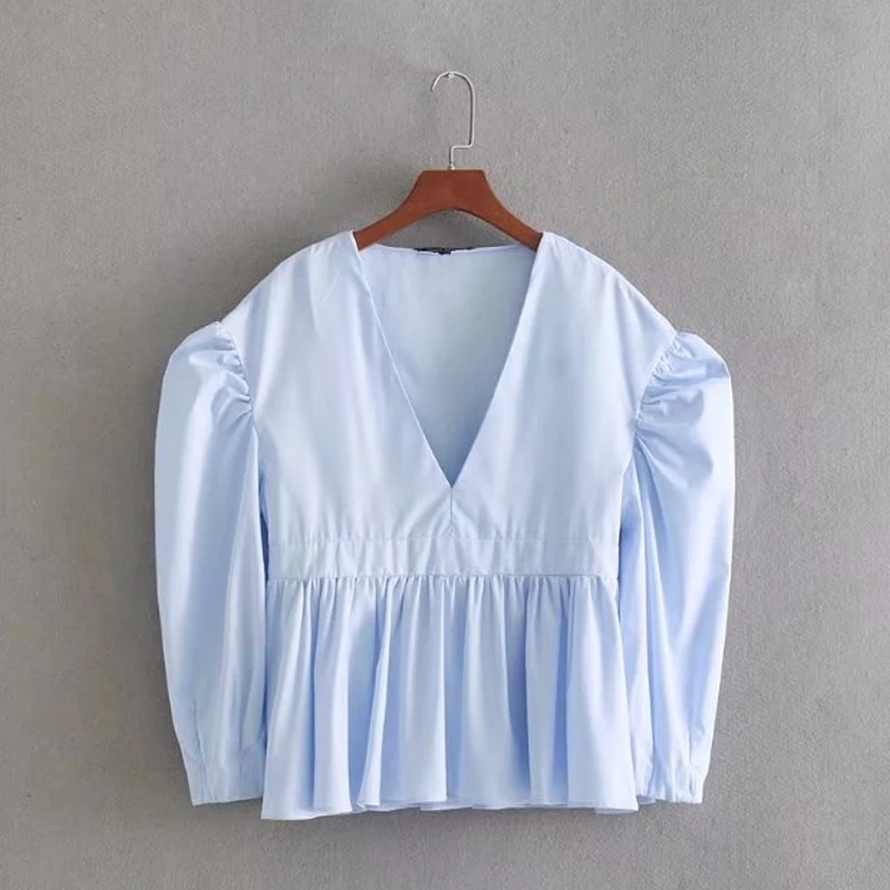 2018 New Summer Autumn Women Ruffles Backless Shirt Sweet