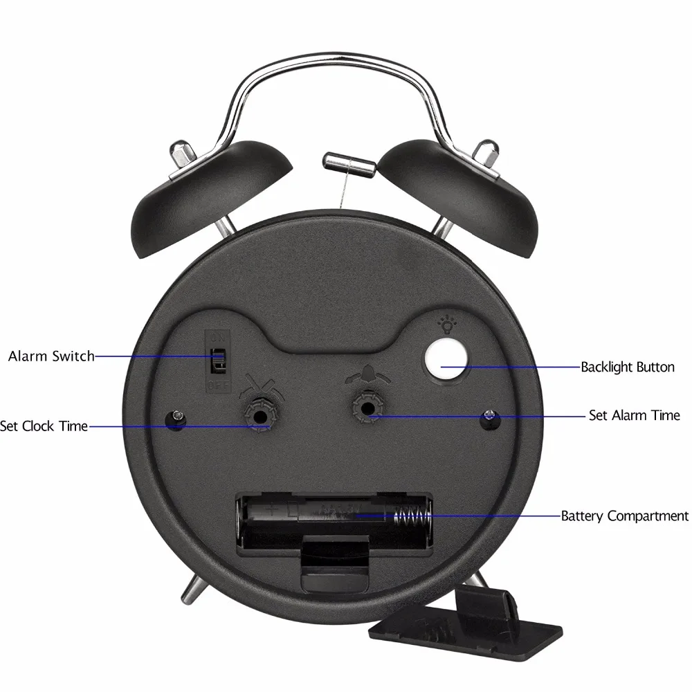 " Двойной звонок Будильник со стереоскопическим циферблатом, подсветкой, работающий от батареи Громкий будильник
