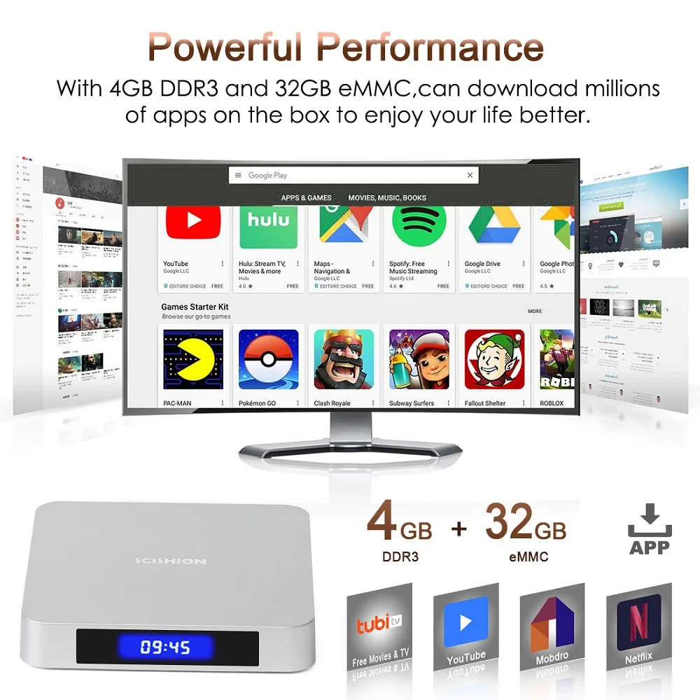 Leelbox smart tv box android 8 1 4 Гб ОЗУ 32 ПЗУ scishion ai one 4K голосовое управление дистанционное Wi Fi