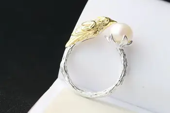 

S925 sterling silver inlaid pearl ring opening unique female explosion of freshwater pearls