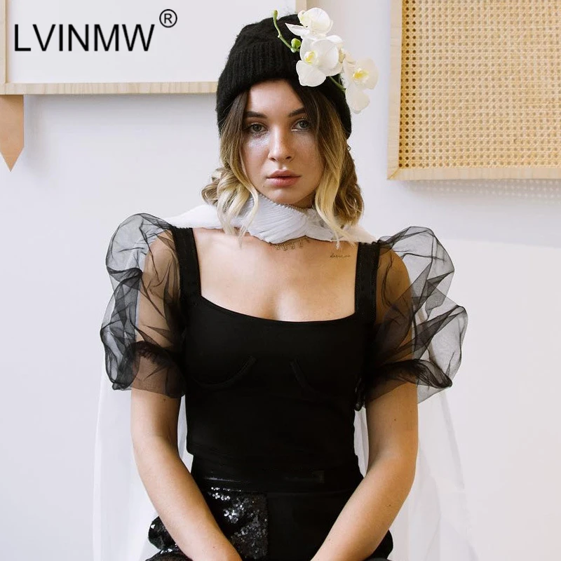 Женский облегающий костюм LVINMW черный прозрачный сетчатый боди с квадратным