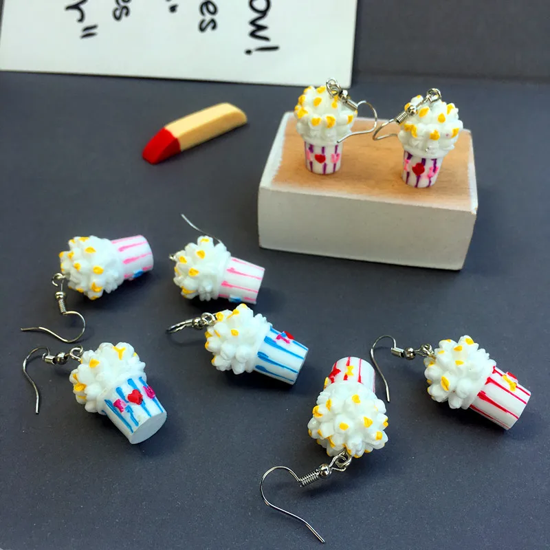 New Arrival Funny Popcorn Fried Chicken Food Drop Earrings for Women Girl DIY Handmade Creative Unique Dangle Earrings Jewelry