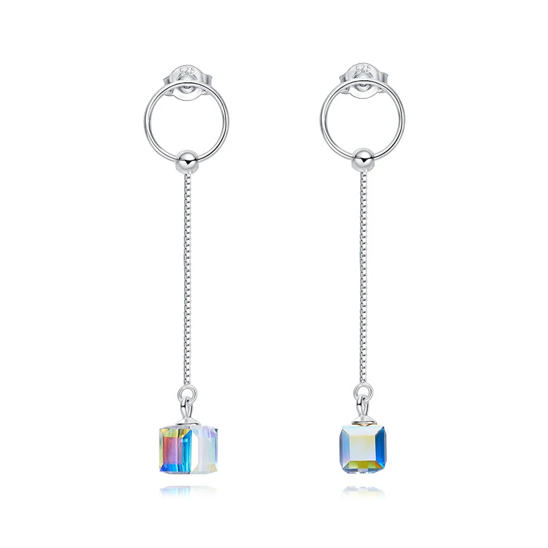 Серьги Warme Farben с кристаллами Swarovski для женщин, S925 Серебряные квадратные кубические Кристальные серьги в Корейском стиле Simpl - Цвет камня: as picture