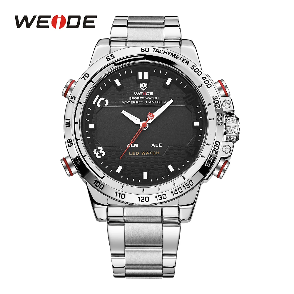 

WEIDE Men Sports Watches Quartz LED Display Alarm Military Watch Stainless Steel Strap Band Wristwatches Clock For Men Drop Ship