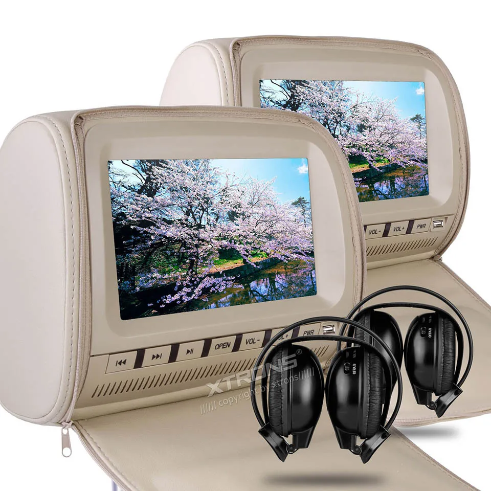 Discount 2x9" Headrest Audio Car DVD Player Support 32 Bits Game Seatback Video Cover With Zipper IR USB SD Radio Stereo Pillow Monitor 1