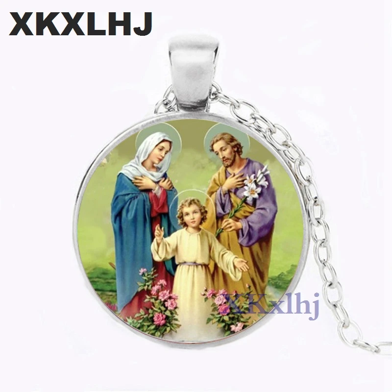 

XKXLHJ New Style Blessed Virgin Mary Mother of Baby Necklace Jesus Christian pendant Catholic Religious Glass Jesus Necklace