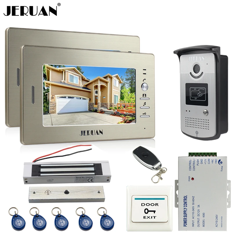 

JERUAN two 7`` monitors LCD Screen Video Intercom Video Door Phone Handsfree+access control system+700TVL Camera +Magnetic lock
