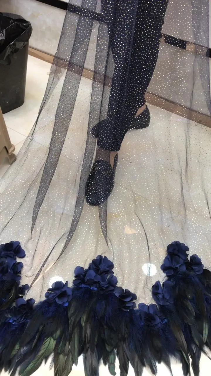 Перо ткань цветок Новая Мода Сетка Тюль Вышивка французский чистая кружевная ткань с пером BC171
