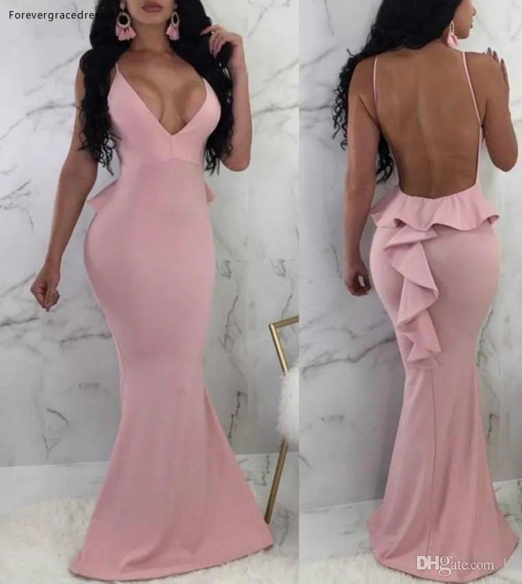 

2019 Deep V-neck Prom Dress Spaghetti Straps Sleeveless Formal Pageant Holidays Wear Graduation Evening Party Gown Custom Made