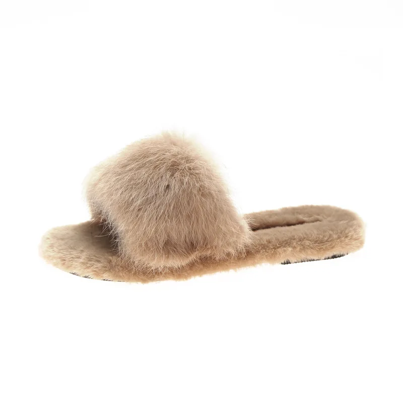 

2019 spring and autumn new fashion fur slippers women wear a word slippers wild slippers