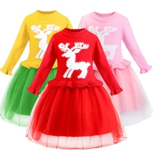 Рождественское осенне-зимнее теплое платье-свитер для маленьких девочек; детское бальное платье на свадьбу; праздничное платье принцессы; одежда для малышей