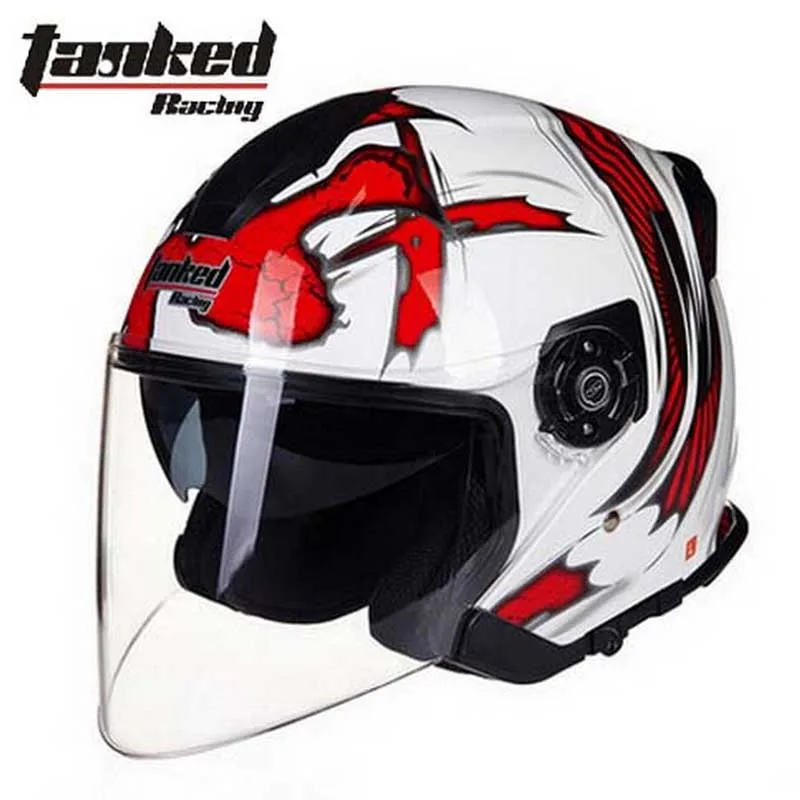 Летние новые двойные линзы Tanked Racing Half Face мотоциклетный шлем T597 ABS мотоциклетные шлемы для рыцаря защитное оборудование - Цвет: white red Manner