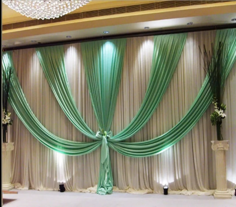 

3m*6m(10ft*20ft) wedding backdrop curtain with swag backdrop/ wedding decoration romantic Ice silk stage curtains