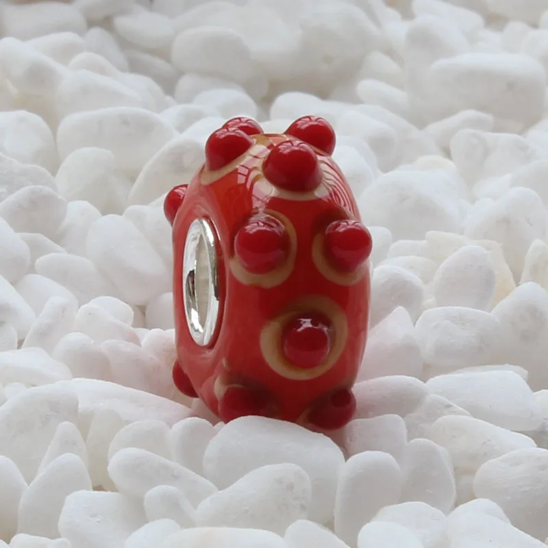 

925 Sterling Silver Large Hole Colorful Murano Glass Charm Retro red Beads Fit European Bracelet Jewelry
