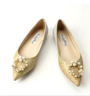 Женские туфли на плоской подошве с украшением в виде кристаллов и цветов; шикарные туфли на плоской подошве с острым носком; высокое качество; большие размеры 45-33; розовые, зеленые, серые, золотые вечерние Клубные туфли - Цвет: gold