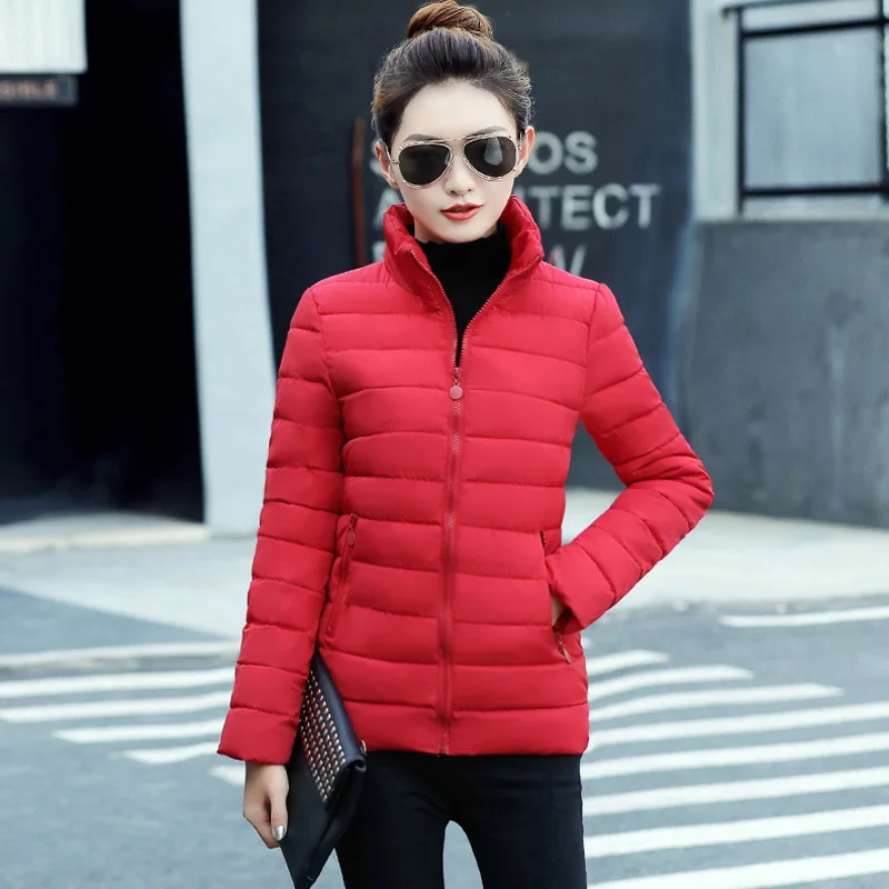 New  Stand Collar Women Basic Jacket Winter Slim Solid Autumn Womens Winter Jackets Short Ladies Coat Ja