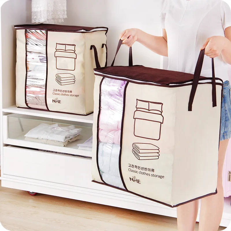 Non woven Portable Clothes Storage Bag Organizer 45.5*51*29cm Folding Closet Organizer for