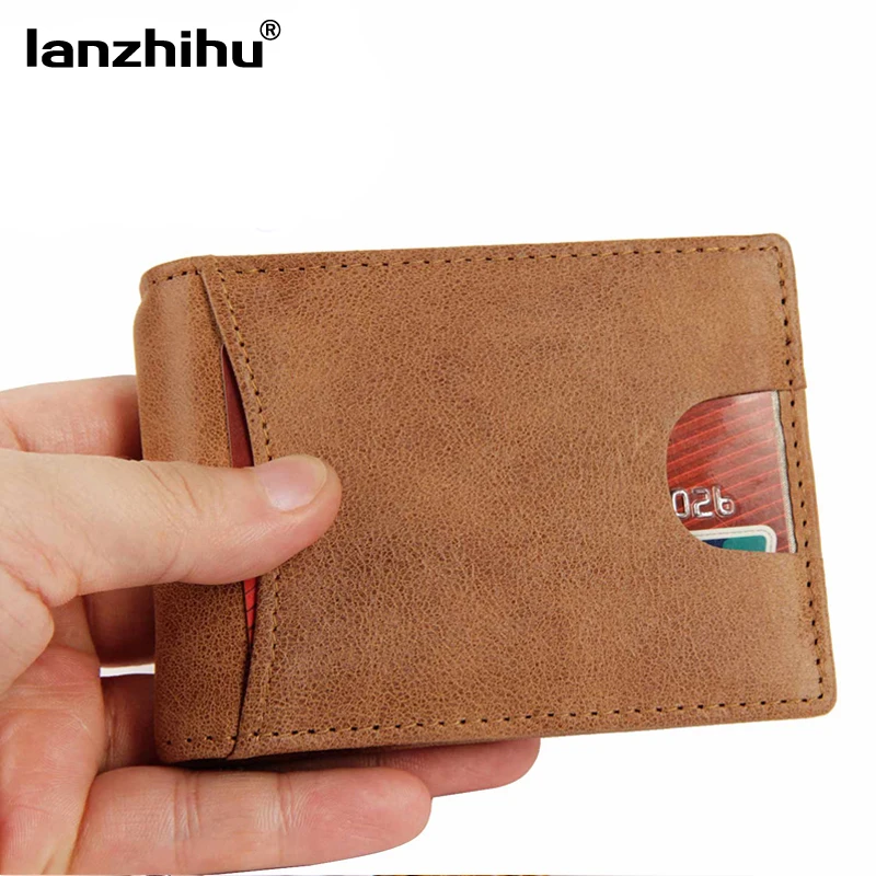 2016 Genuine Leather RFID Blocking Men Slim Wallet Men&#39;s Front Pocket Minimalist Leather Wallets ...