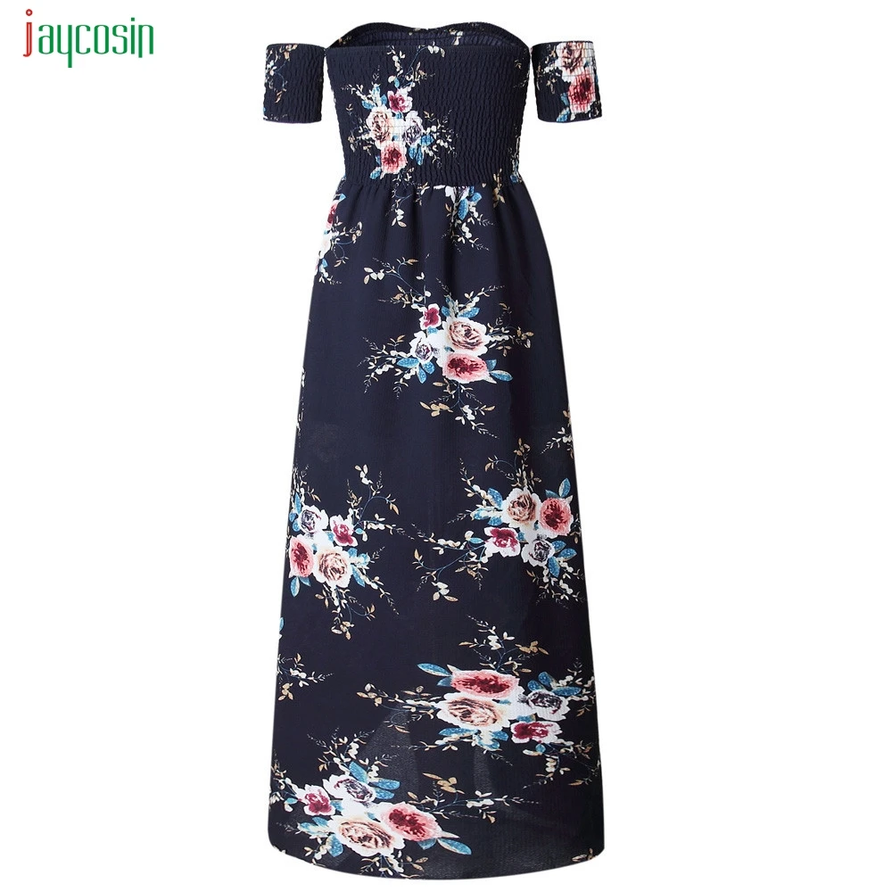 Jaycosin женские большие размеры Boho с открытыми плечами макси платья без бретелек