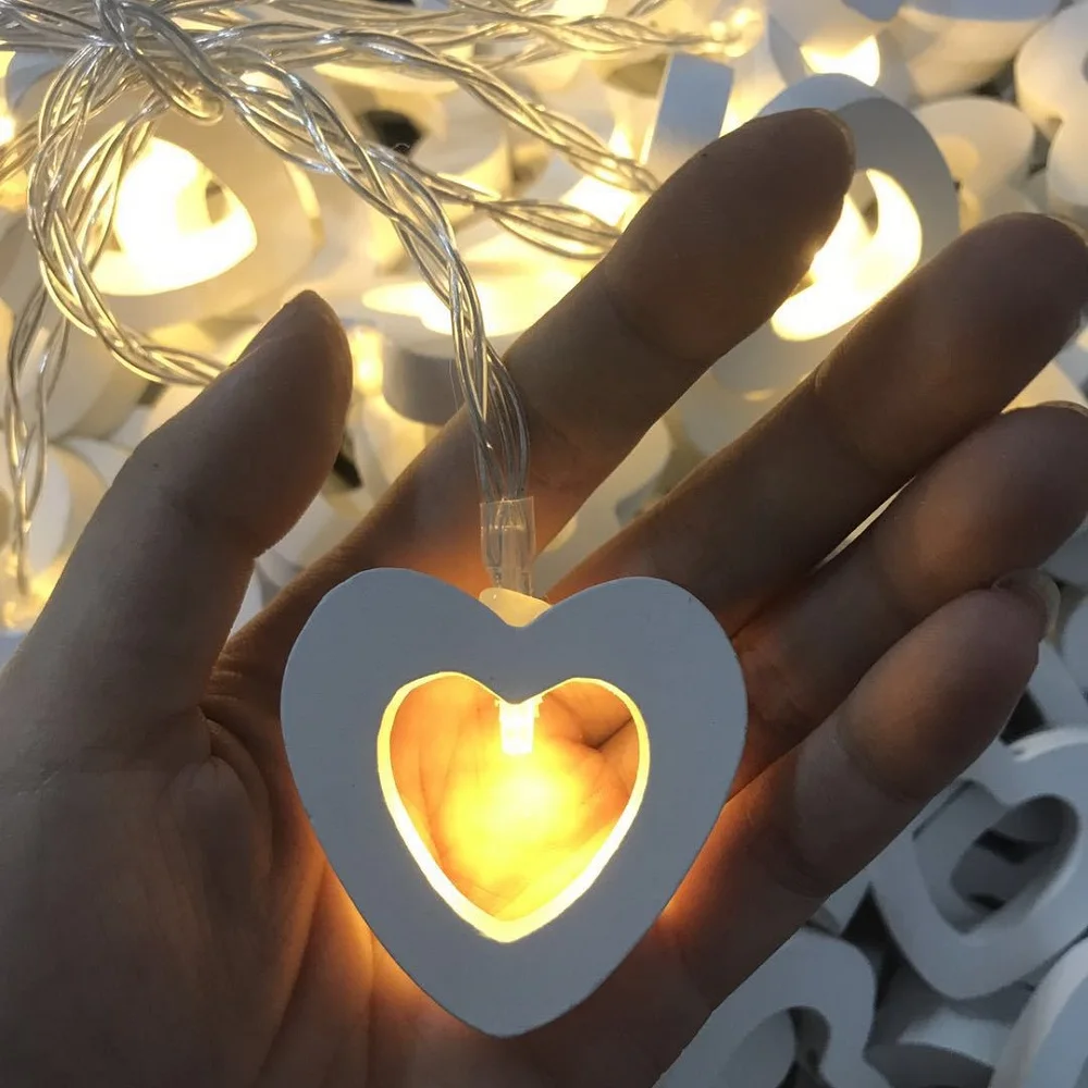 СВЕТОДИОДНАЯ Гирлянда 1 5 м 10LED деревянная в форме сердца теплая белая
