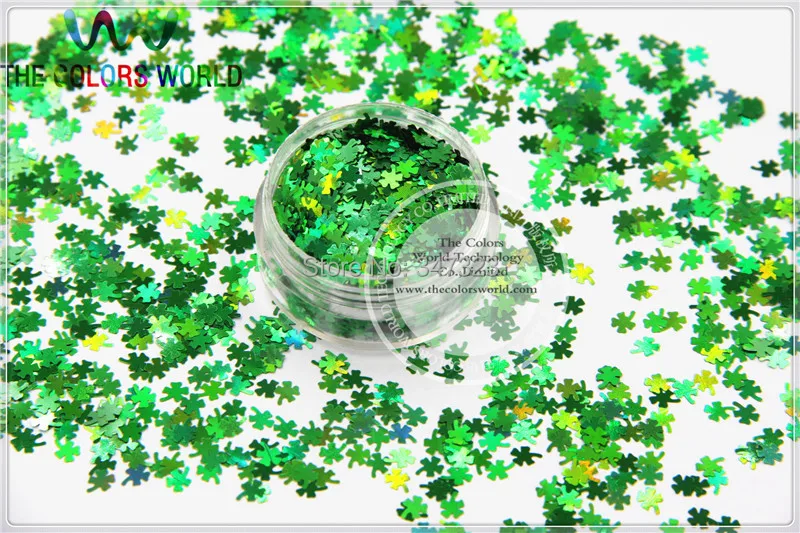Glitter para a Arte do Unha e Decoração Holográfico Verde Quatro-folha Trevo Shamrock Forma Diy Cor 4 Holográfico cor verde quatro-folha trevo shamrock forma