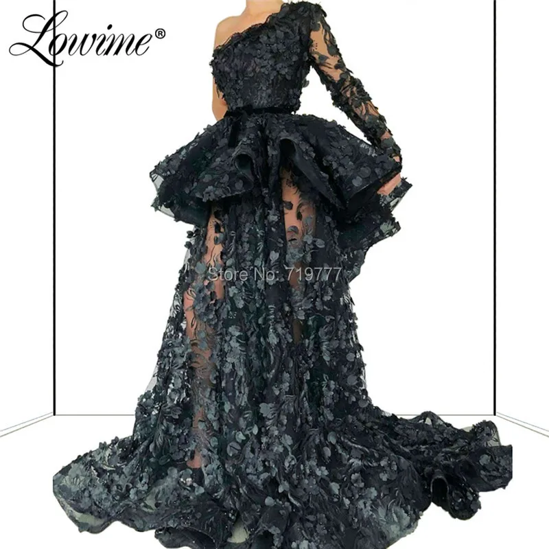 

Black One Shoulder Evening Dresses A Line Formal Prom Dress Robe De Soiree Dubai Arabic Women Party Dress 2019 Custom Made