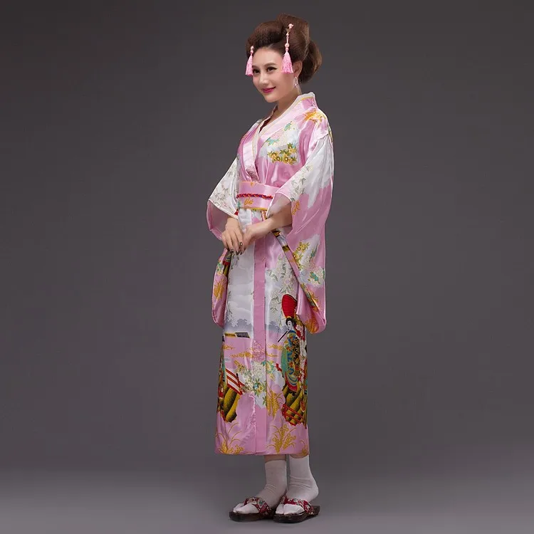 Розовые новые Японские Женские шелковые атласные кимоно юката вечернее платье Haori кимоно с Obi кимоно японской гейши один размер