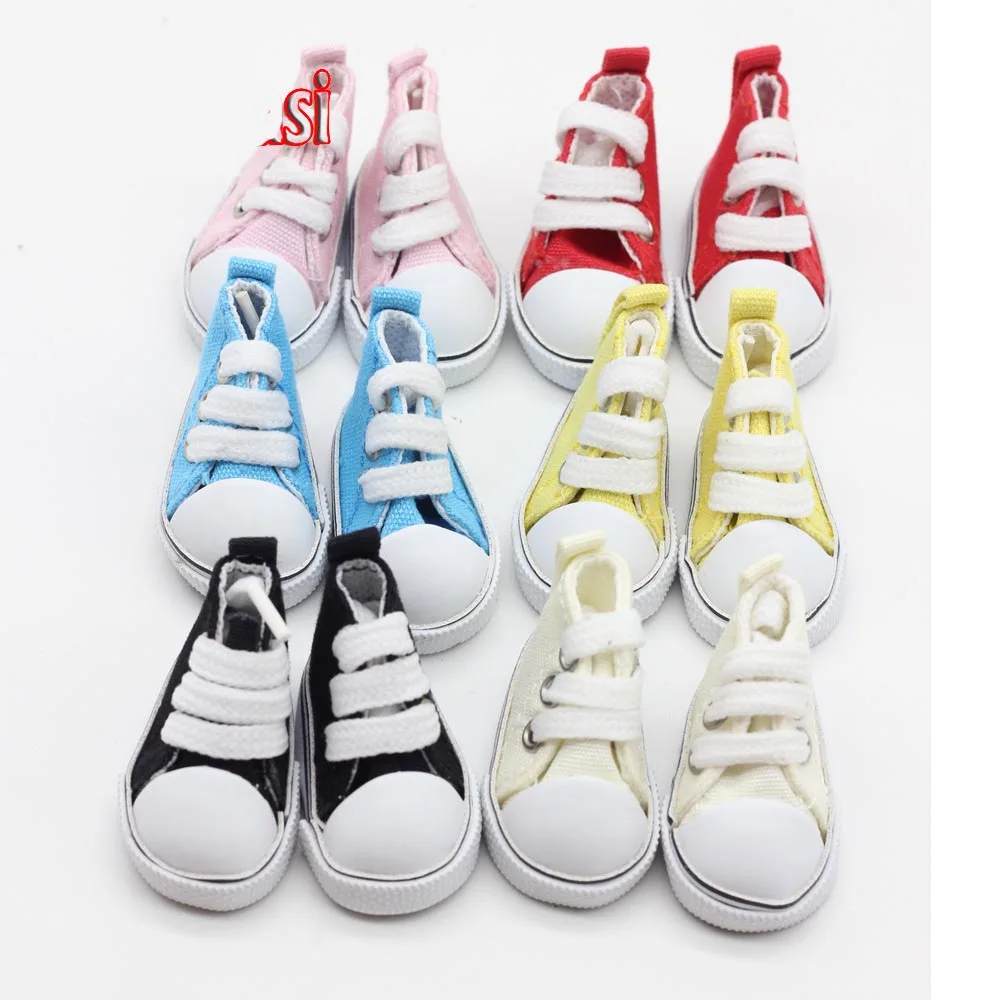 3 Pairs/lot 5cm canvas Doll Toy Shoes,1/4 Mini Doll shoes BJD Accessories with Assorted Colors
