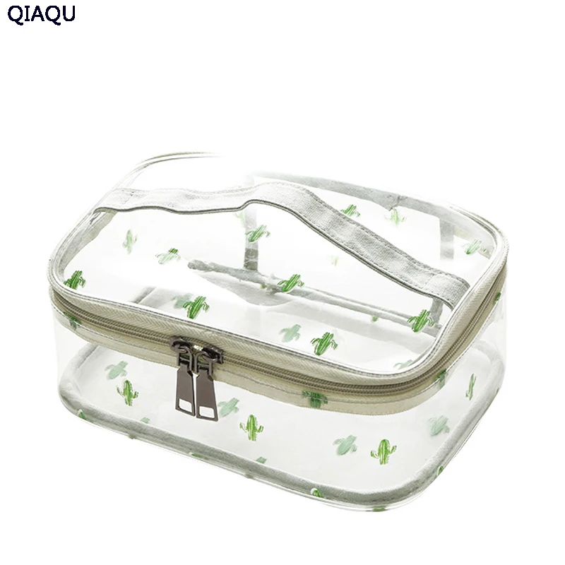 

QIAQU PVC Cactus Pattern Small Cosmetic Bags Makeup Bag Women Travel Organizer Professional Storage Brush Make Up Case Beauty