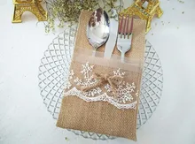 50 Pack 4″ x 8″ Natural Burlap Silverware Napkin Holders Cutlery Pouch for Vintage Wedding Decor Bridal Shower Party Table