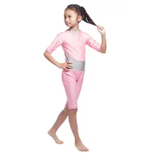 Мусульманские купальники для девочек Детские Купальники Цельный короткий рукав скромный исламский хиджаб для мусульманских девочек костюмы для серфинга s-xl