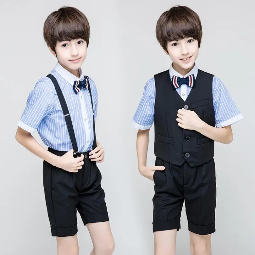 

Children's Blazer Sets Summer Baby Boy Clothes Wedding Party Birthday Costume Vest Shirt shorts Suits Tuxedo Flower Boy Y429