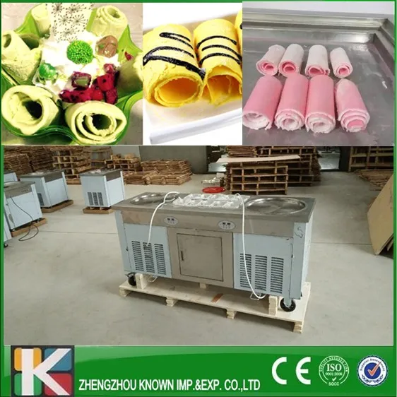 R410 Refrigerant 450 mm 2 round pans 10 toppings frying ice cream machine ice cream roll