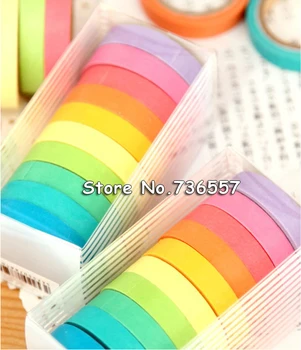 

100pcs Wholes Decorative Free Shipping Washi Rainbow Sticky Paper Masking Adhesive Tape Scrapbooking DIY For School