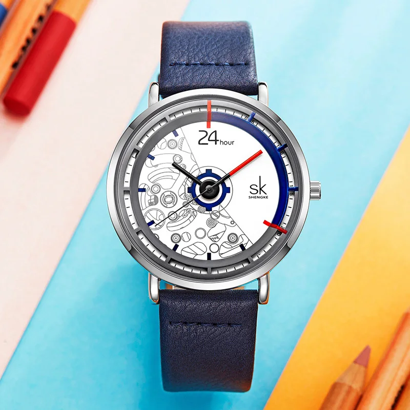 

Sk Technology Creative Men's Watch Waterproof Fashion Quartz Watches Brand Unisex Leather Wristwatch Mathematics Students 2019