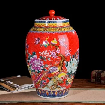

Jingdezhen ceramic barrel red ricer box barrel with cover tank it oil cylinder can save m kimchi cylinder