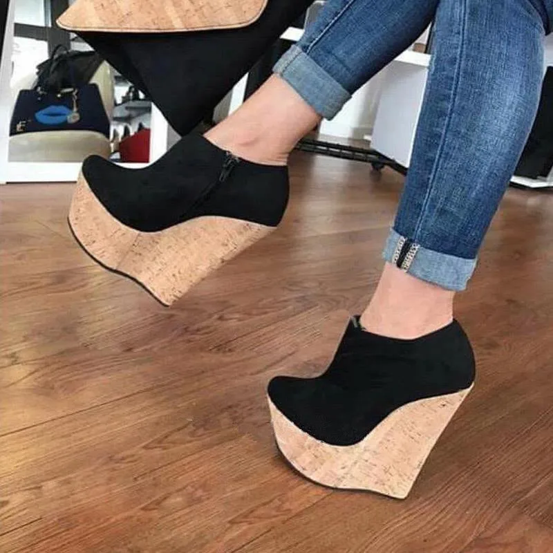 

FGHGF NEW,Shoes, women's heel pumps shoes, black 16cm wedge shoes, fashion sexy free shipping women's shoes