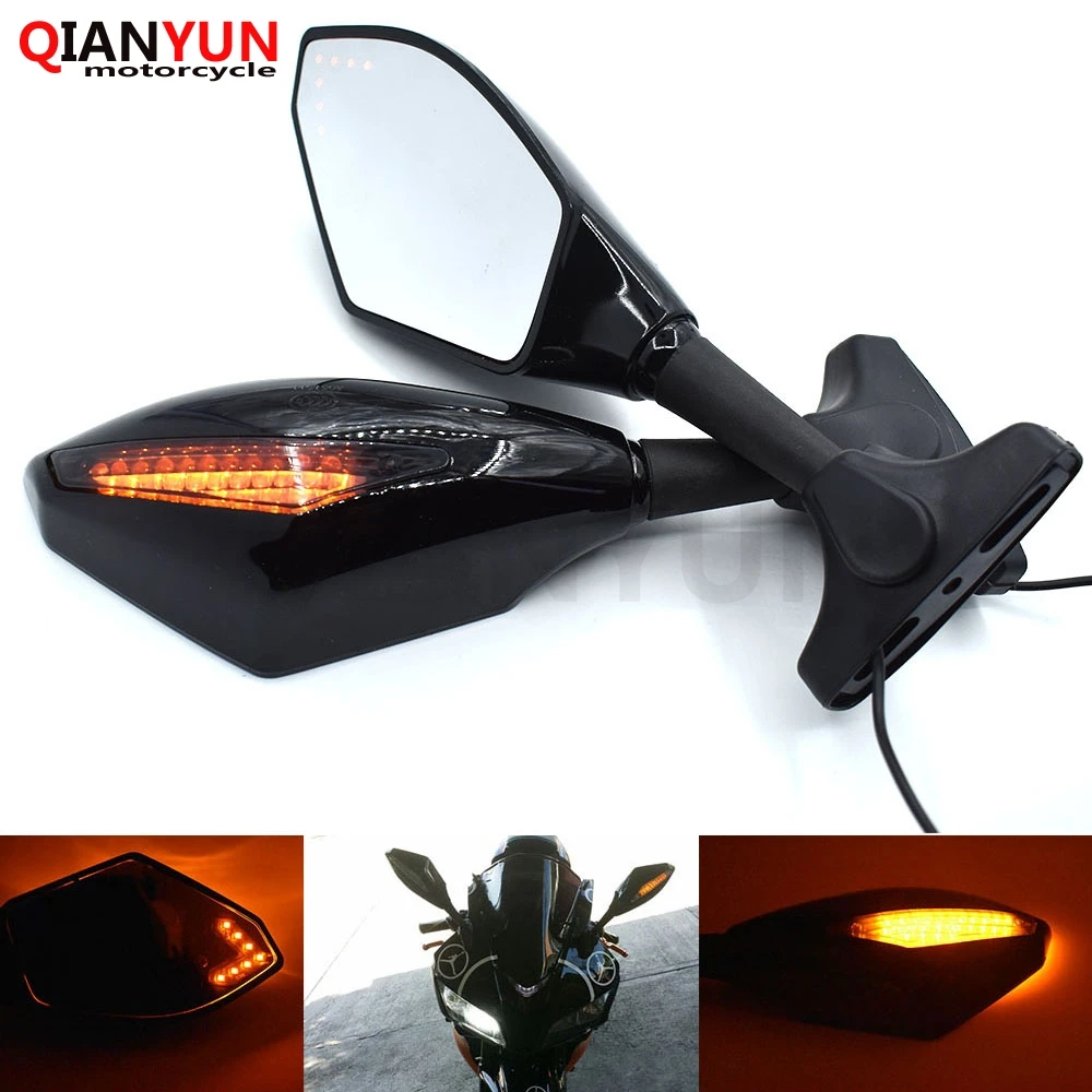 

Black Motorcycle Rearview Mirrors Turn Signals LED Lights Smoke Lens for Suzuki GSXR600 GSXR750 GSR600 GSR750 SFV650 GLADIUS