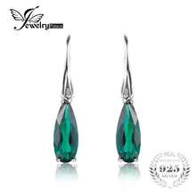Jewelrypalace 4.1ct nano ruso creado esmeralda gota cuelga los pendientes de gota de agua auténtica plata de ley 925 joyas de plata para las mujeres