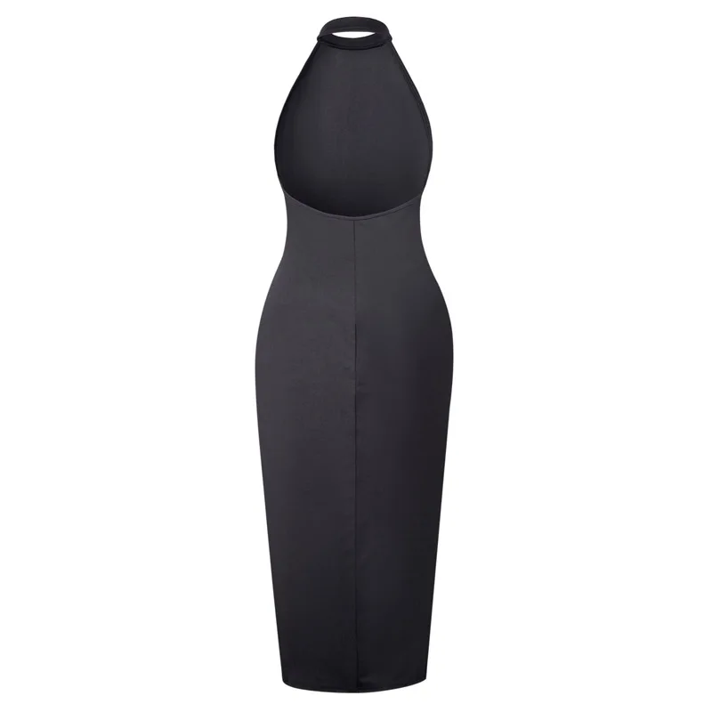 Qunndy Sexy Halter Neck Long Dress Women Backless Vestidos Split Summer Sleeveless Nightclub Party Bodycon Dresses Robe Femme (9)