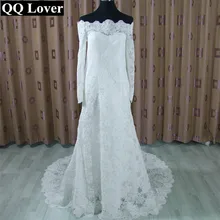 QQ Lover 2017 New Top Lace Long Sleeve Boat Neck Mermaid Wedding Dress Custom-made Vestido De Noiva Bridal Gowns