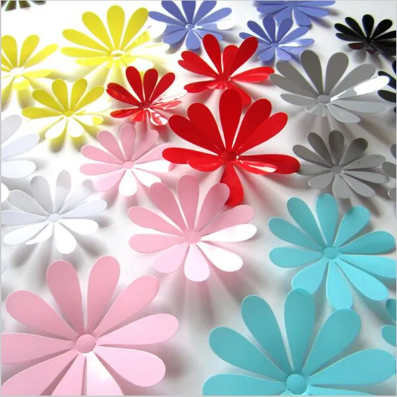 

12Pcs/Lot Creative 3D PVC Flowers Wall Stickers Acrylic Wall Decals For Kids Room Kitchen TV Wall Stickers house decorations