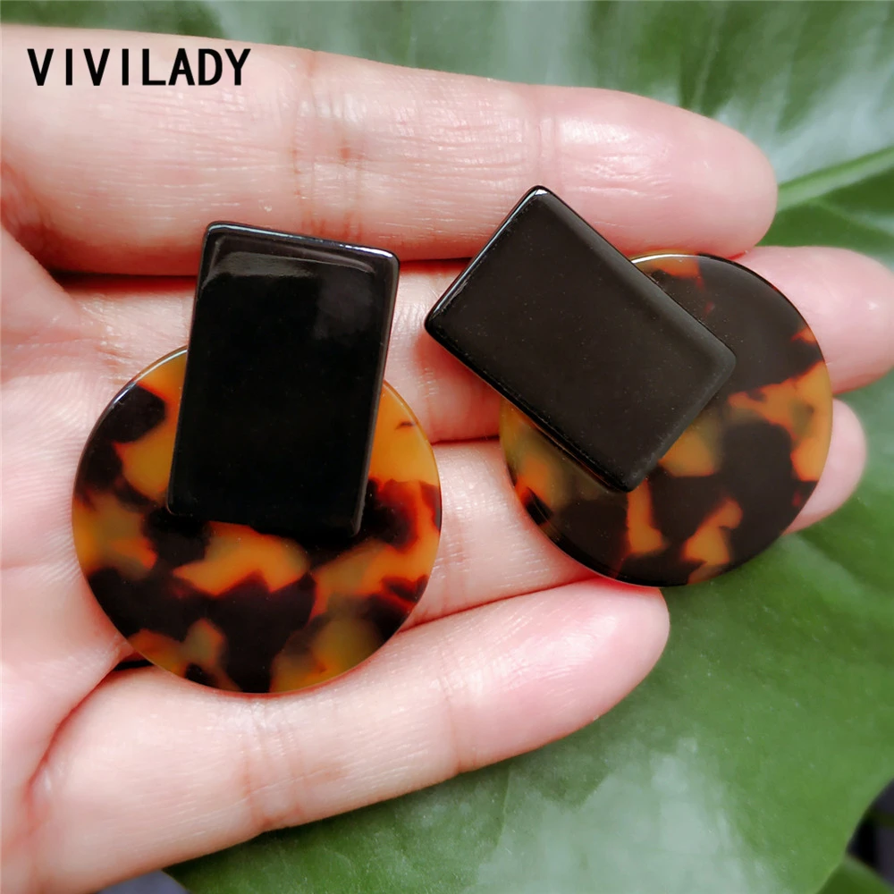 

VIVILADY Fashion Round Square Drop Dangle Earrings Women Geometric Leopard Acrylic Acetic Acid Tortoise Shell Boho Jewelry Gifts
