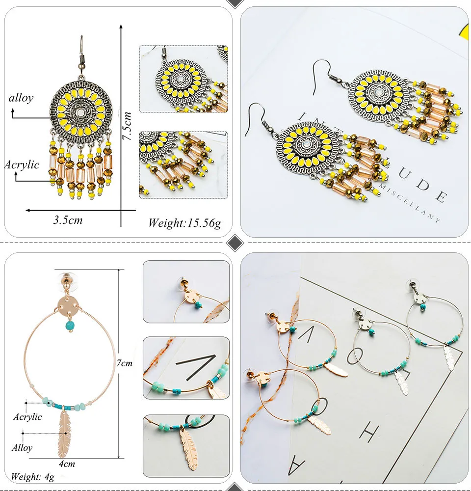 Богемные двойные круглые Висячие серьги для женщин, этнические богемные Винтажные висячие серьги в форме подсолнуха, модные ювелирные изделия, подарки