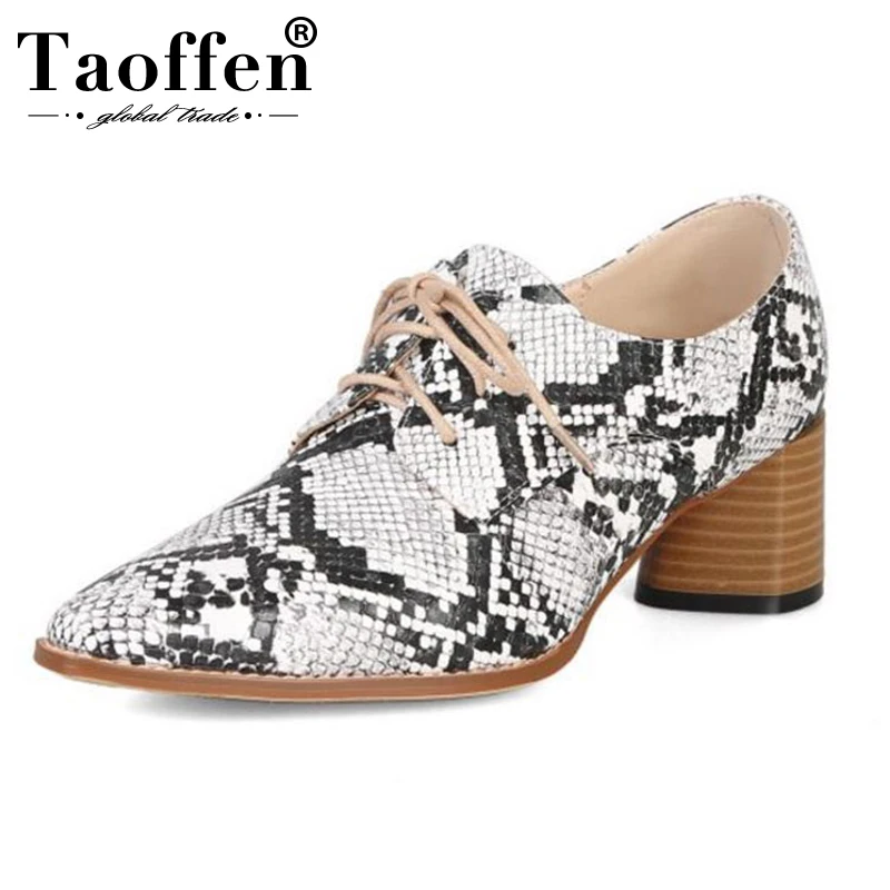 

TAOFFEN Women Lace Up Pumps Snakeskin Pattern Thick High Heels Shoes Office Lady Formal Shoes Fashion Women Pumps Size 33-44