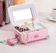 Luggage Trolley Case Clockwork Type Musicbox Rotary Ballerina Girl Music Box Jewelry Storage Box Gift Send Girls Lady